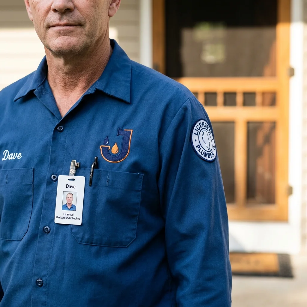 Licensed plumber showing ID badge in Yarmouth Port, MA