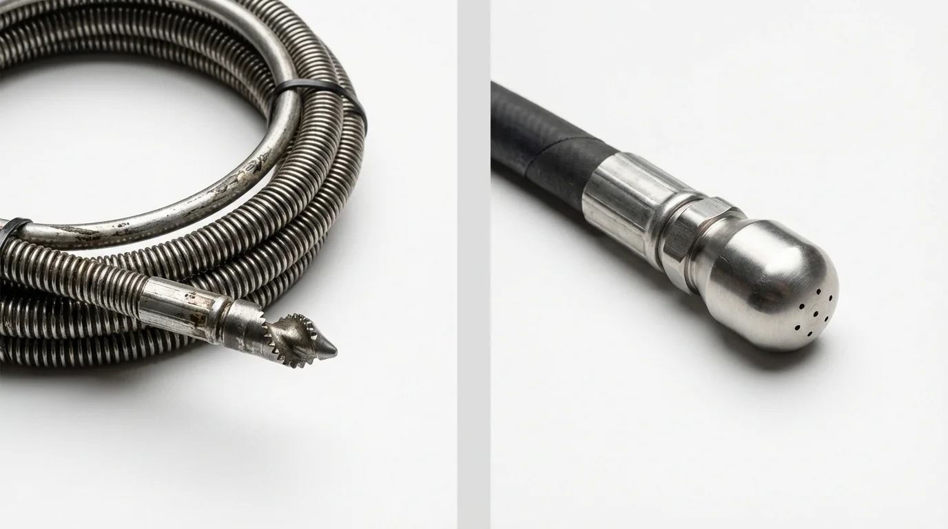 Drain snake cable and hydro jetting nozzle used for drain cleaning in Yarmouth Port, MA