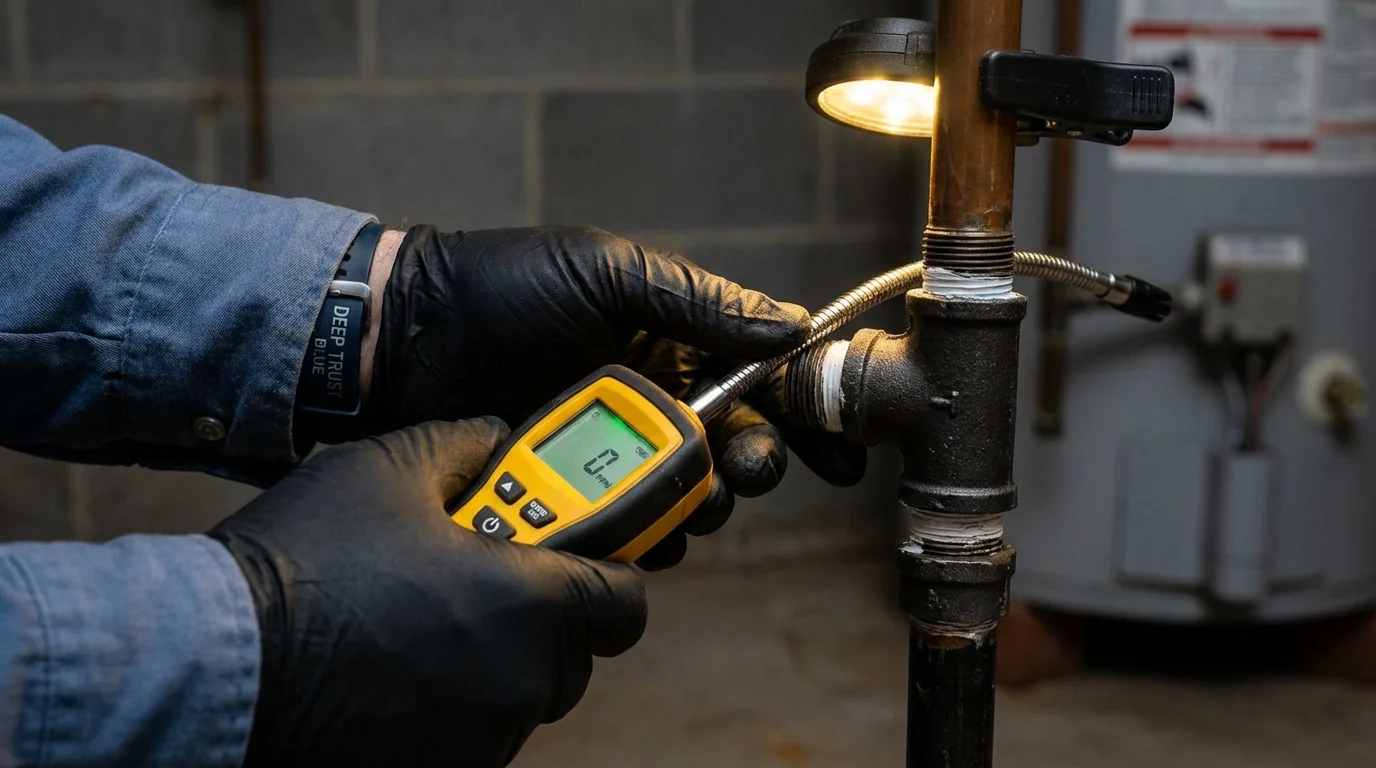 Gas leak detection with electronic sniffer by Johns Plumbing LLC in Yarmouth Port