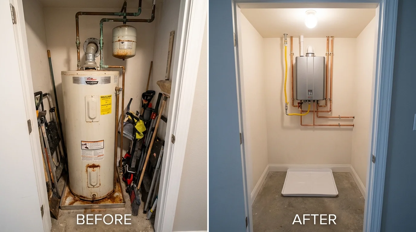 Tank water heater versus wall-mounted tankless unit comparison for Yarmouth Port, MA homeowners