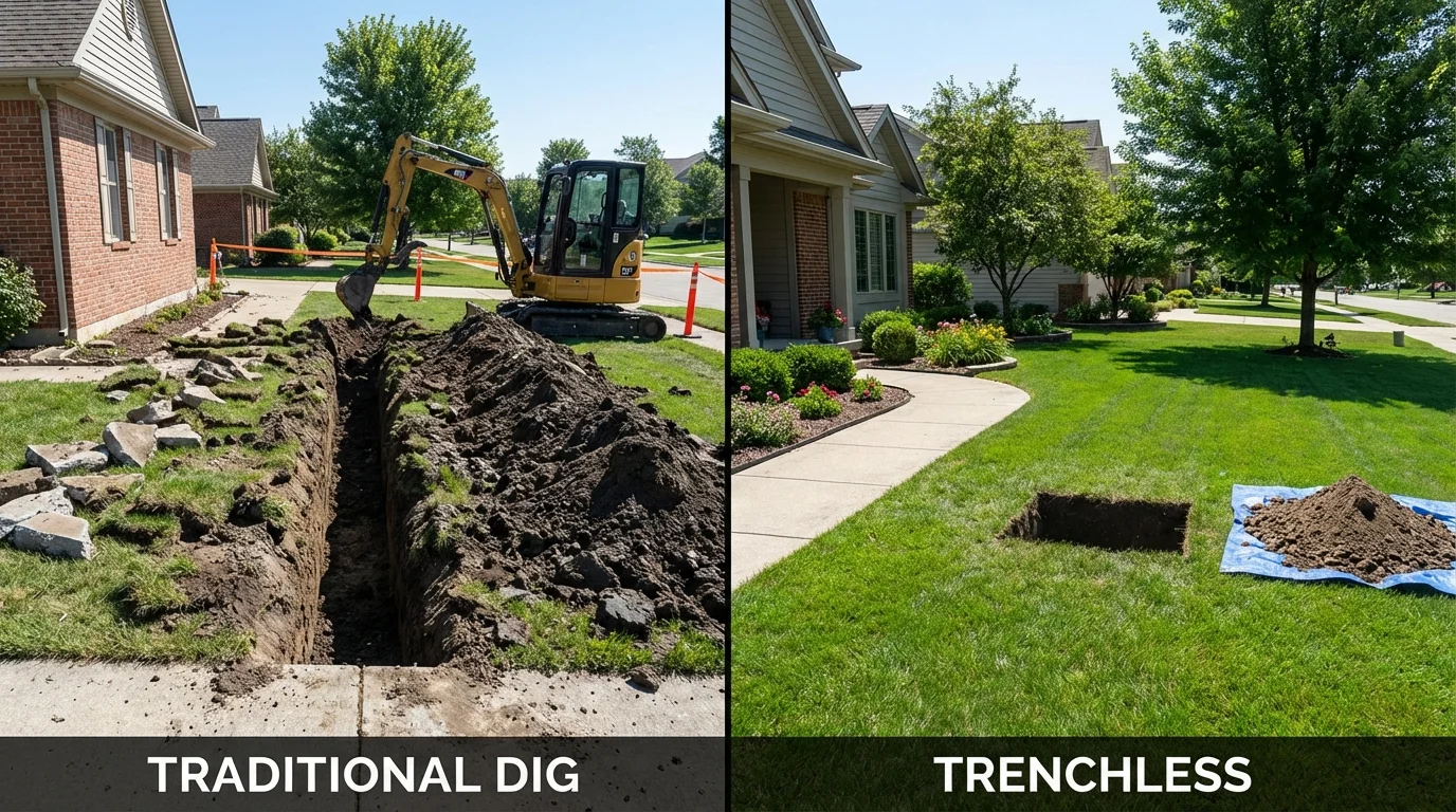 Trenchless sewer repair with minimal yard damage versus traditional excavation in Yarmouth Port, MA